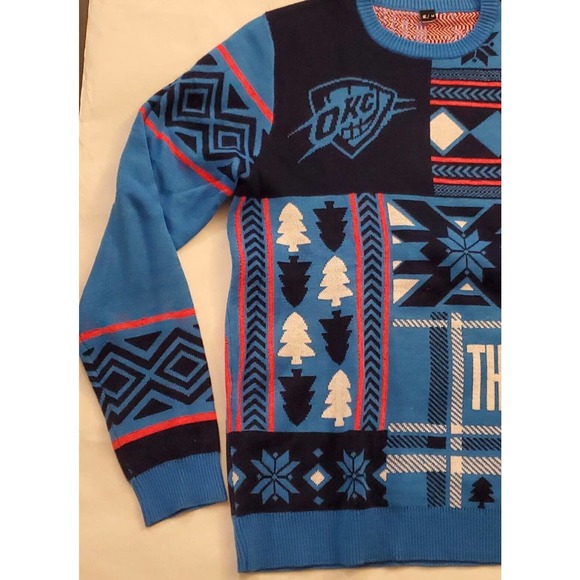 OKC Oklahoma City Thunder Ugly Christmas Sweater Mens Medium NBA Basketball 1c - Picture 3 of 9